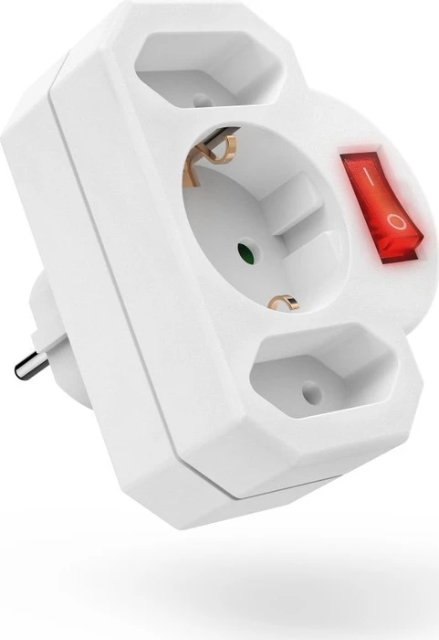 Hama Adapterstecker mit Schalter, 3-fach, 1x Schuko, 2x Euro, weiß