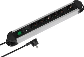 Vivanco Professional EPLS 5_1ALU2M mit Überspannungsschutz, 6-fach, Schalter, 2m, schwarz/silber