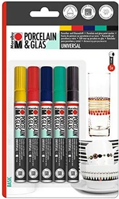 Marabu Porzellan & Glas Basic 1-2mm sortiert, 5er-Set