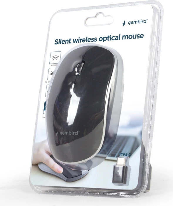 Gembird Silent Wireless Optical Mouse schwarz/silber, USB-C