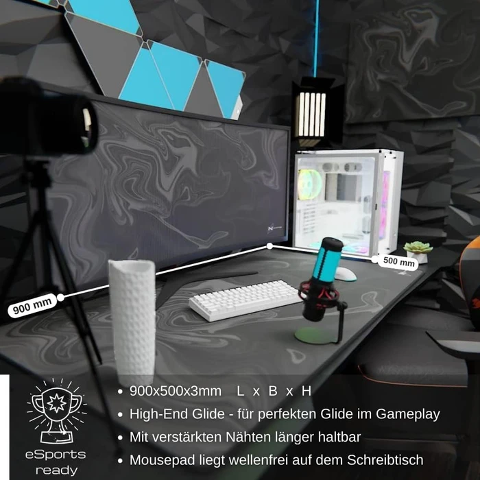 Nyfter Nyfpad XXL Liquid Premium Gaming Mousepad, 900x500mm, Design grau/schwarz