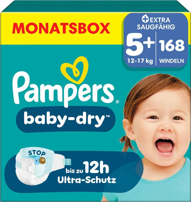 Pampers Baby-Dry Gr.5+ Einwegwindel, 12-17kg, 168 Stück