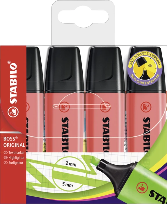 STABILO Boss Original rot, 4er-Pack, Etui
