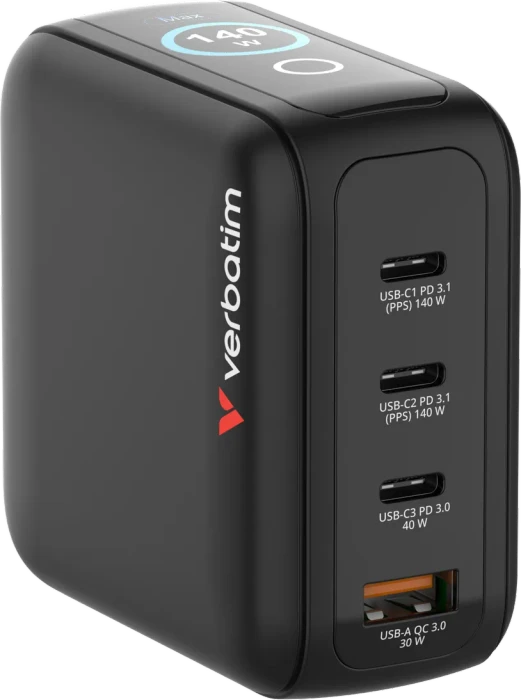 Mini-GaN-Ladegerät 140 W mit Display + 140-W-USB-C-auf-USB-C-Kabel (Ladegerät und Datenübertragung), grau