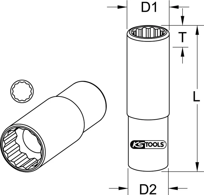 KS Tools Außenzwölfkant Steckschlüssel 1/2", 13x77mm