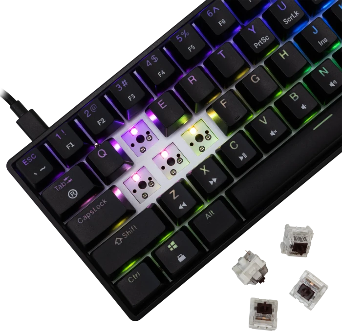 White Shark SHINOBI 2, schwarz, LEDs RGB, hot-swap, BLUE Switches, USB, US