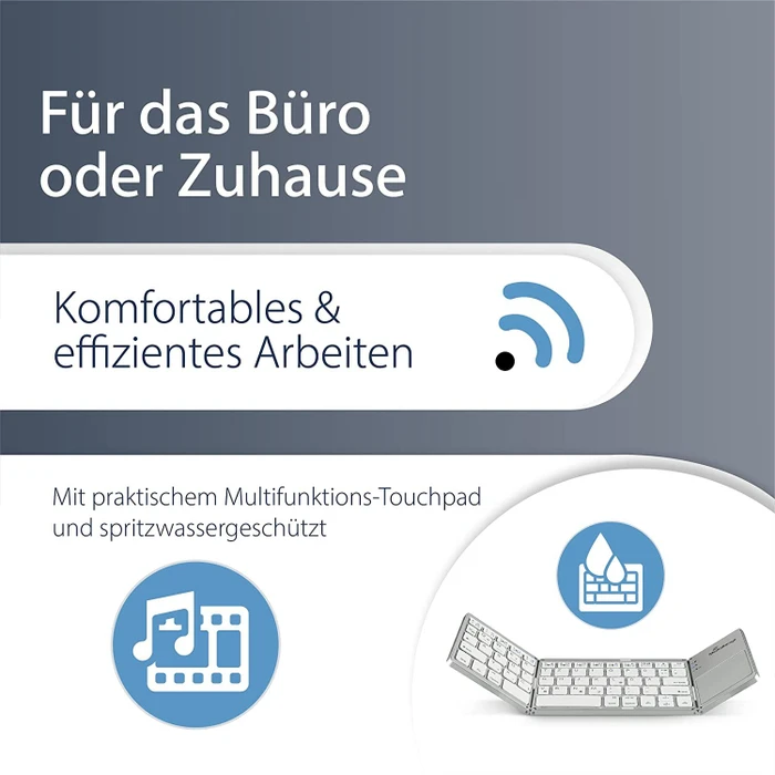 MediaRange kompakte Funk-Tastatur mit 63 Tasten und Touchpad, silber, Bluetooth, DE