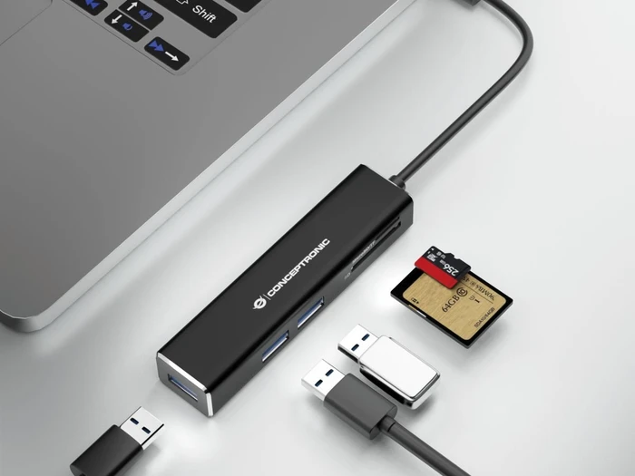 Conceptronic 3-Port USB-Hub mit Kartenleser, USB-C 3.0 [Stecker]