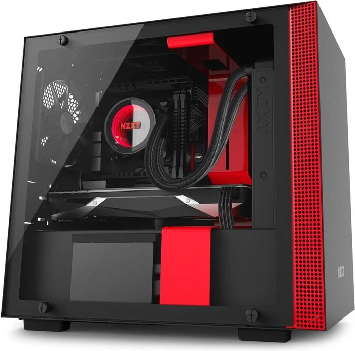 NZXT H200i, schwarz/rot, Glasfenster, Mini-ITX
