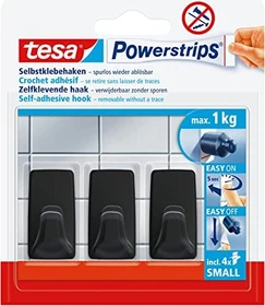 tesa Powerstrips Haken small eckig schwarz, 3 Stück