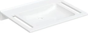 Geberit Publica Waschtisch 70x55cm, eckiges Design, ohne Hahnloch, ohne Überlauf, mit Ausschnitten, weiß
