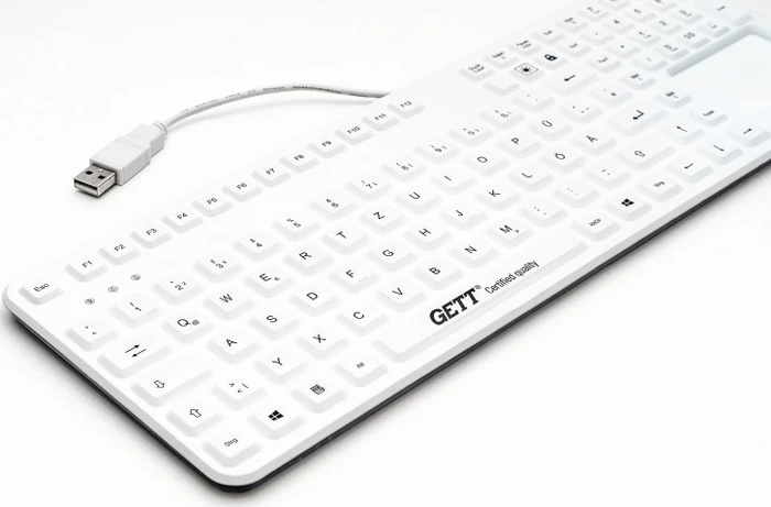 GETT KG26220 GCQ CleanType Prime Panel Plus mit Touchpad, medizinische Einbau-Silikontastatur, weiß, USB, DE