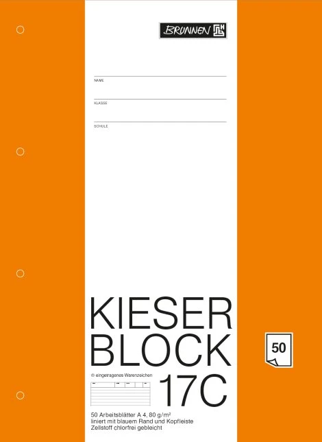 Brunnen KIESER-Block Spiralblock 17C, A4, Lineatur 21, 50 Blatt