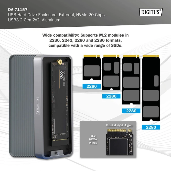 Digitus Festplattengehäuse für M.2 NVMe SSD, USB-C 3.2