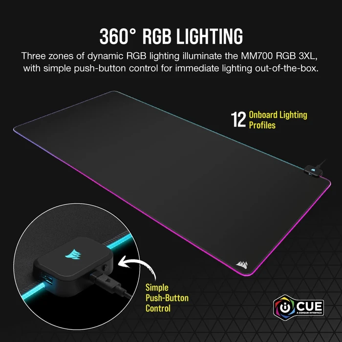 Corsair MM700 RGB Extended 3XL Gaming Mouse Pad, 1120x610mm, schwarz