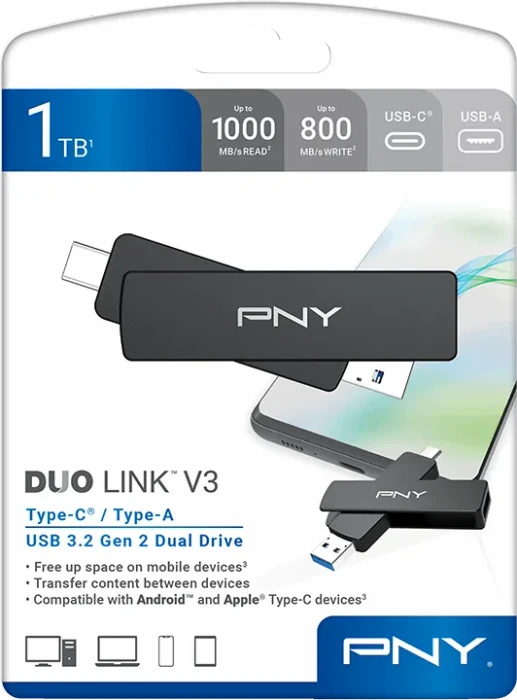 PNY Duo Link V3 1TB, USB-A + USB-C, USB 3.2 Gen 2×1