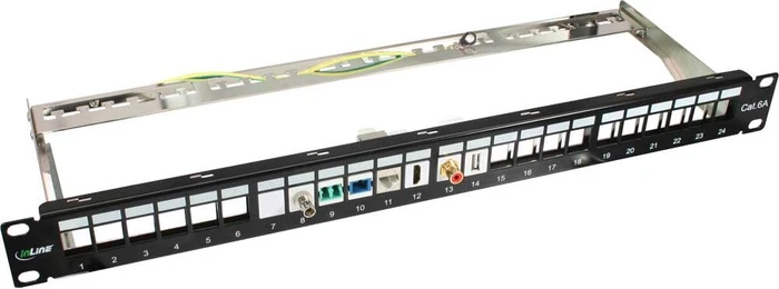 InLine Patchpanel für RJ-45 Keystone Module 19" , geschirmt, 24-Port, 1HE, 19", 1HE, schwarz