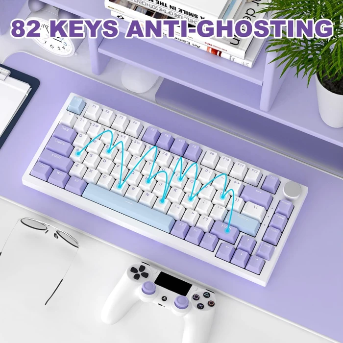 Ajazz AK820, White Purple, LEDs RGB, hot-swap, Ajazz Sea Salt, USB, US