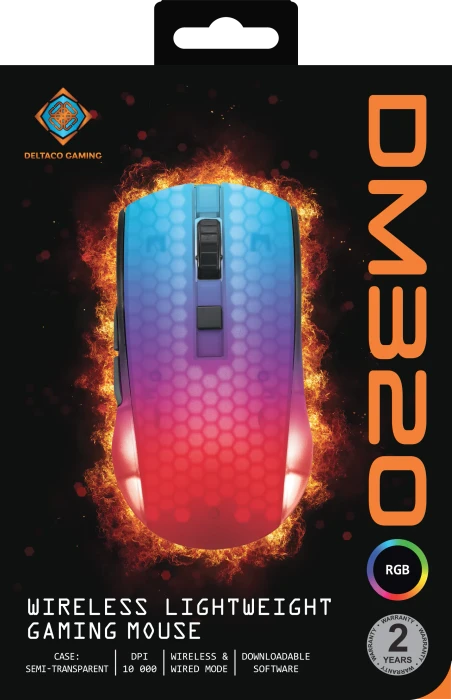 Deltaco DM320 Wireless RGB Lightweight Gaming Mouse schwarz/transluzent, USB