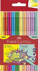 Faber-Castell Grip Filzstift Neon + Pastell sortiert, 10er-Set, Kartonetui