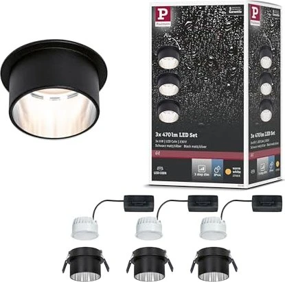 Paulmann LED Gil Coin klar rund 6W Einbauleuchte schwarz/eisen, 3 Stück