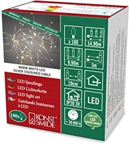 Konstsmide Tropfen-Lichterkette silber LED 100x warmweiß