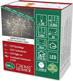 Konstsmide Tropfen-Lichterkette silber LED 100x warmweiß