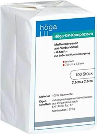 Höga Kompressen unsteril 8-fach, 7.5 x 7.5cm, 100 Stück