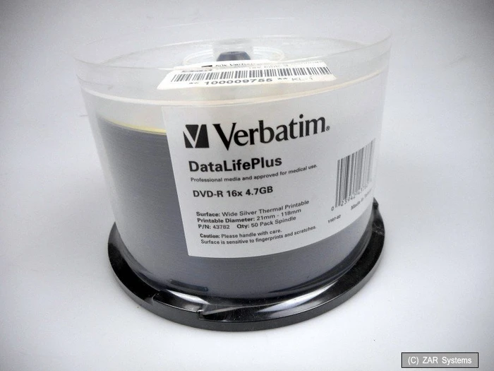 Verbatim DataLifePlus DVD-R 4.7GB, 16x, 50er Spindel, wide, silver, thermal printable