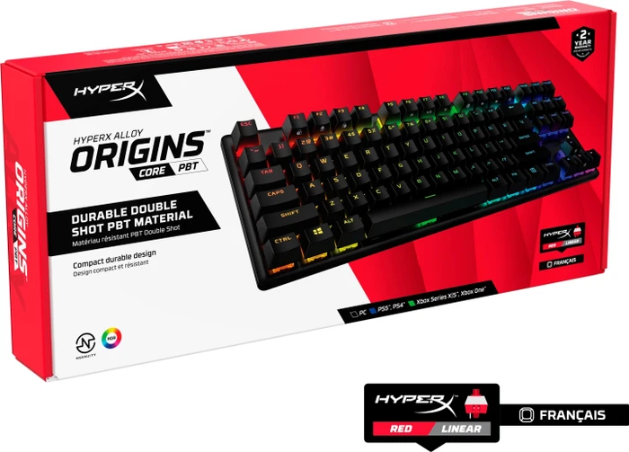 HP HyperX Alloy Origins Core, PBT, LEDs RGB, HyperX RED, USB, FR