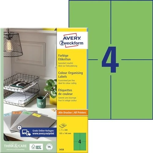 Avery-Zweckform Ordneretiketten, A6, grün, 100 Blatt (400 Etiketten)