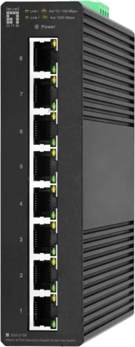 LevelOne IGS Hilbert Industrial Railmount Gigabit Smart Switch, 8x RJ-45