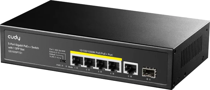Cudy GS100 Series Rackmount Gigabit Switch, 5x RJ-45, 1x SFP, PoE+