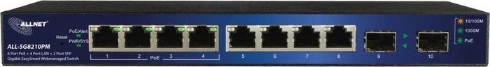 Allnet SG82 Desktop Gigabit Smart Switch, 8x RJ-45, 2x SFP, 50W PoE+