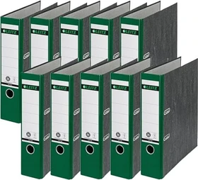 Leitz Qualitäts Ordner 2-Ring 180° Klimaneutral, 80mm, A4, schwarz/grün, 10er-Pack