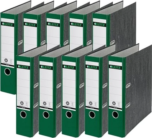Leitz Qualitäts Ordner 2-Ring 180° Klimaneutral, 80mm, A4, schwarz/grün, 10er-Pack