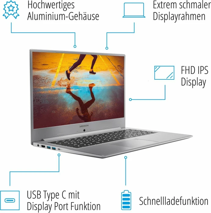 Medion Akoya S15449, Titan Grey, Core i5-1135G7, 16GB RAM, 512GB SSD, DE
