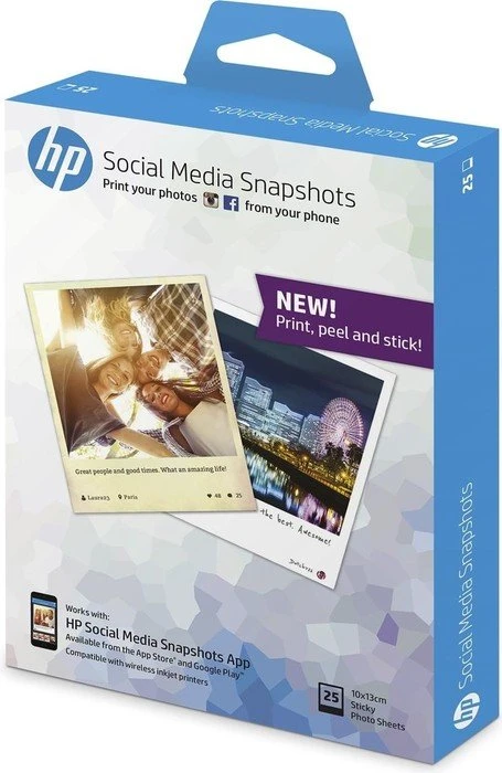 HP Social Media Snapshots Sticker Fotopapier glänzend weiß, 10x13cm, 265g/m², 25 Blatt