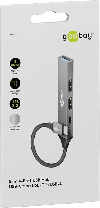 Wentronic goobay Slim 4-Port USB-Hub,1x USB-A 3.0/1x USB-C 2.0/2x USB-A 2.0, USB-C 3.0 [Stecker]