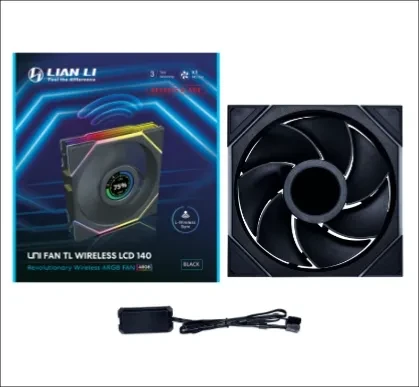 Lian Li Uni Fan TL LCD Wireless 140 RGB Reverse Blade, schwarz, LED-Steuerung, 140mm