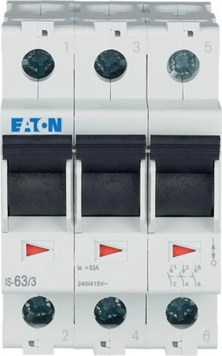 Eaton IS-63/3 Hauptlasttrennschalter mit Trennfunktion, hochverschleißfeste Kontakte und klassifiziert zur Verwendung in Schienenfahrzeugen, 240/415 V, 63 A, 3P