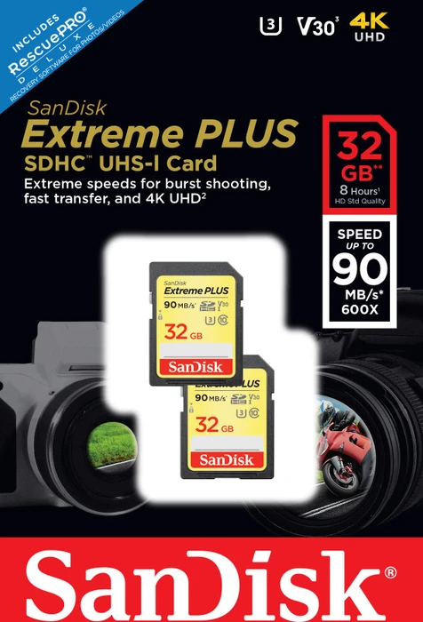 SanDisk Extreme PLUS R90/W60 32GB, UHS-I U3, Class 10, 2er-Pack