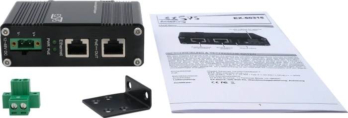 Exsys Industrial Railmount Gigabit PoE-Injektor, 2x RJ-45, 90W LTPoE++