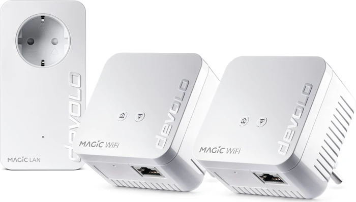 devolo Magic 1 WiFi Mini Multiroom Kit, FR-Region/Typ E, 2x Powerline/WLAN-Access Point und Powerline-Adapter Set, 3er-Bundle
