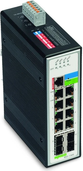 Wago Eco 852 Industrial Railmount Gigabit Managed Switch, 8x RJ-45, 4x SFP