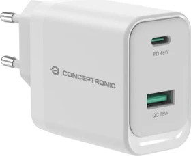 Conceptronic 2-Port 45W GaN USB-PD-Ladegerät weiß