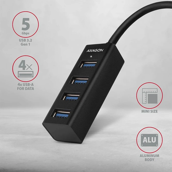 Axagon Mini USB-Hub, 4x USB-A 3.0, USB-C 3.0 [Stecker]