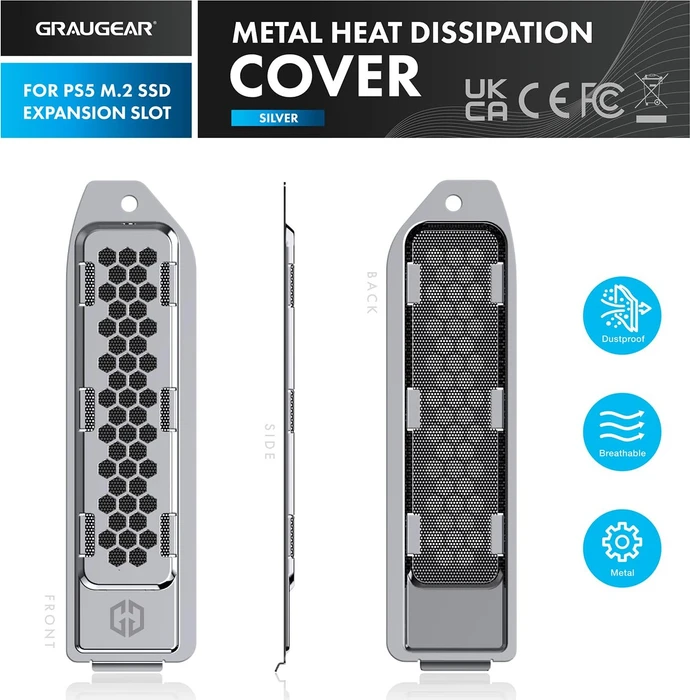Graugear G-PS5M2-COVER M.2 SSD Kühlkörper-Abdeckung für PlayStation 5, silber