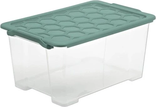 Rotho Evo Safe Keeping Aufbewahrungsbox, 44l, transparent/mistelgrün, inkl. Deckel (1008105092)