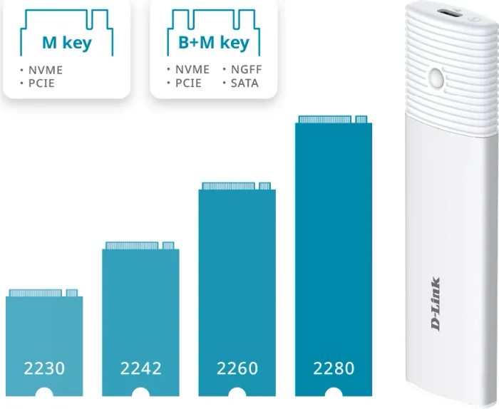 D-Link DSP-111, M.2 NVMe/SATA SSD Enclosure, USB-C 3.1